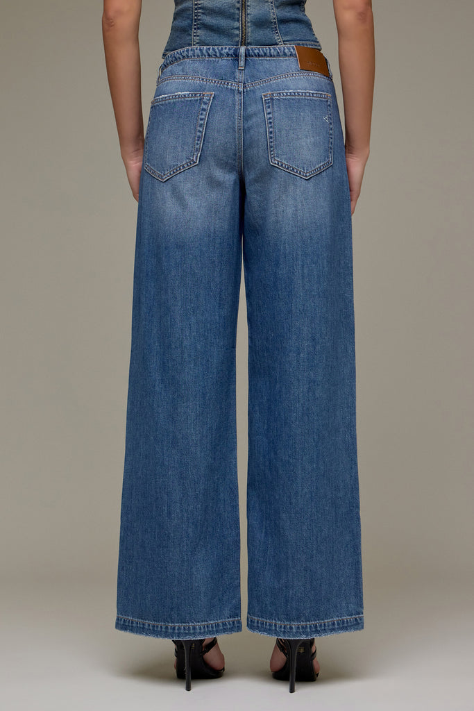 [NORI] Medium Wash Mid Rise Drawstring Wide Leg