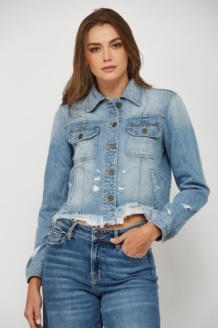 [REBEL] LIGHT WASH FRAYED JACKET