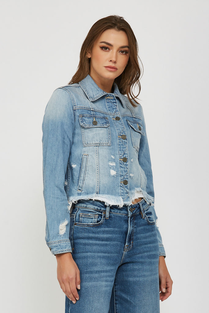 [REBEL] LIGHT WASH FRAYED JACKET