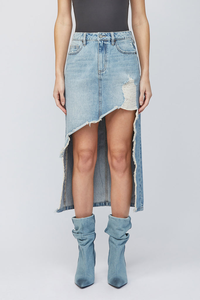 [PEYTON] LIGHT WASH HEAVY DISTRESSED MAXI SKIRT