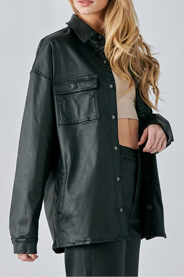 ABBEY <p/> COATED OVERSIZED SHIRT