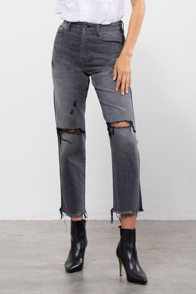 TRACEY <p/> CHARCOAL BLACK TWO TONE DISTRESSED STRAIGHT FIT