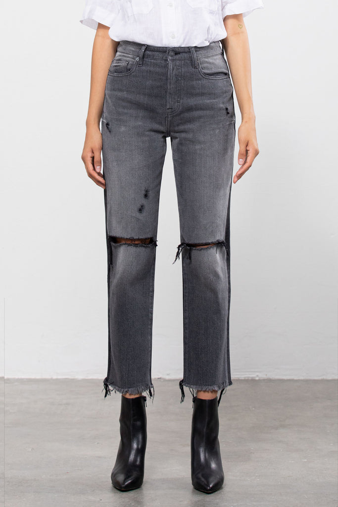 TRACEY <p/> CHARCOAL BLACK TWO TONE DISTRESSED STRAIGHT FIT