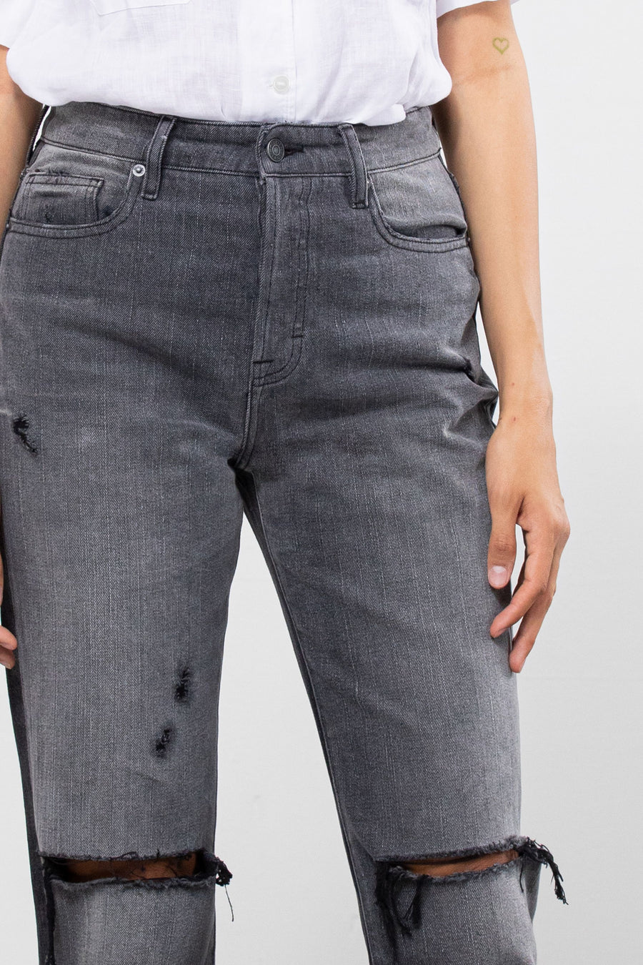 TRACEY <p/> CHARCOAL BLACK TWO TONE DISTRESSED STRAIGHT FIT