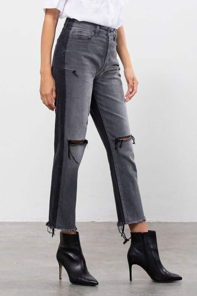 TRACEY <p/> CHARCOAL BLACK TWO TONE DISTRESSED STRAIGHT FIT