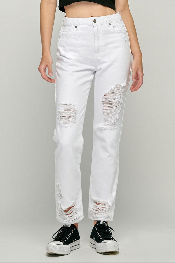 TRACEY <p/> WHITE DESTROYED STRAIGHT JEAN