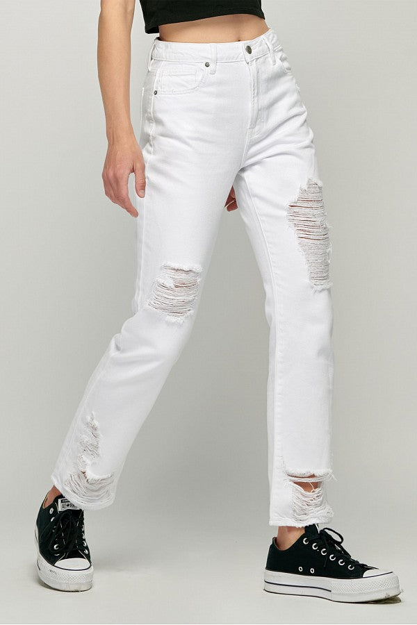 TRACEY <p/> WHITE DESTROYED STRAIGHT JEAN
