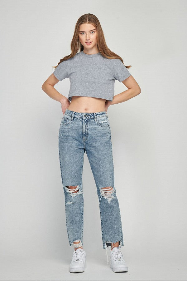TRACEY  <p/> ACID WASH CLASSIC CROPPED STRAIGHT JEAN