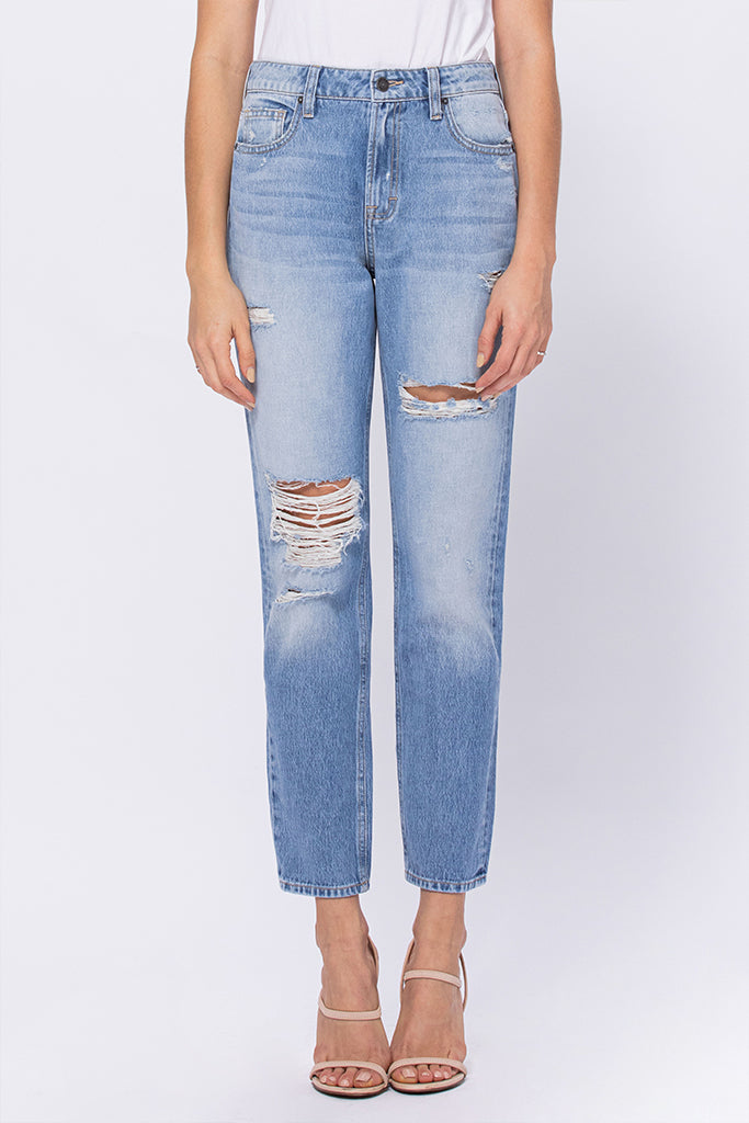 ZOEY <p/> MEDIUM LIGHT WASH BASIC MOM JEAN