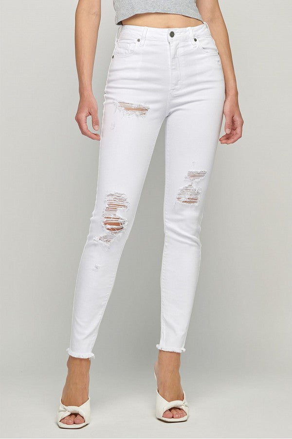 TAYLOR WHITE DISTRESSED HIGH RISE SKINNY