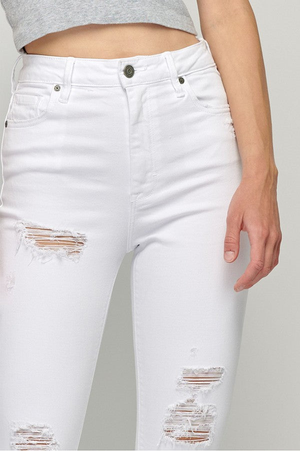[TAYLOR] WHITE DISTRESSED HIGH RISE SKINNY