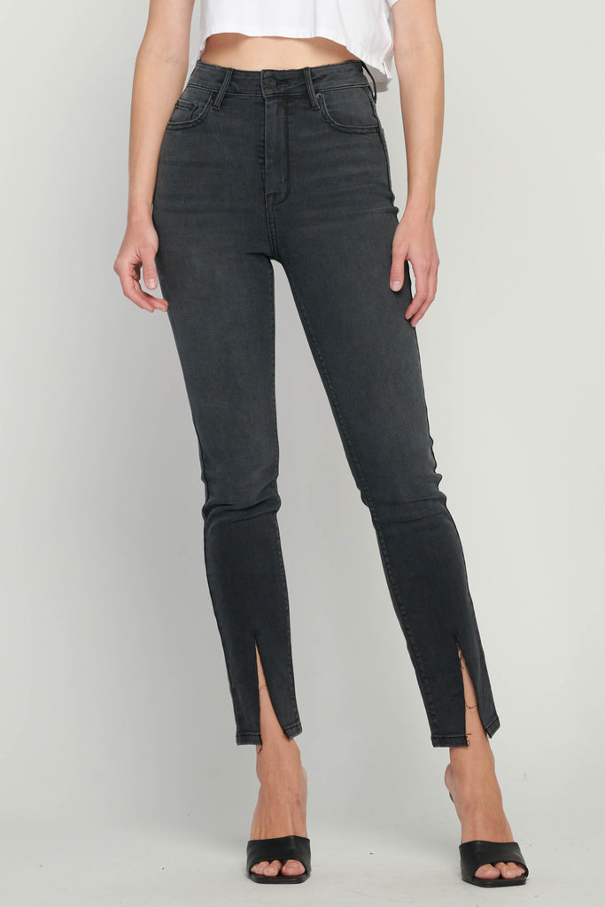 TAYLOR <p/> BLACK FRONT SLIT HIGH RISE SKINNY