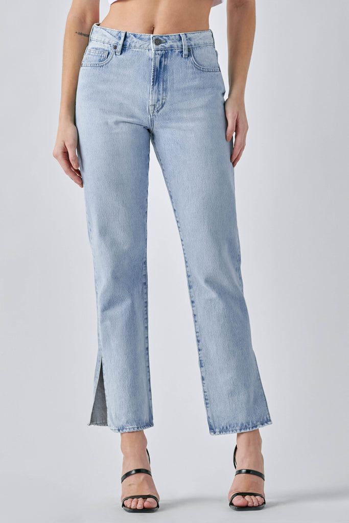 TRACEY  <p/> LIGHT WASH SIDE SLIT CLEAN STRAIGHT JEAN