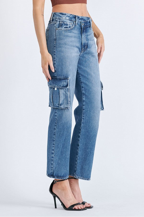 TRACEY <p/> MEDIUM CARGO POCKET CROSSOVER WAISTBAND STRAIGHT
