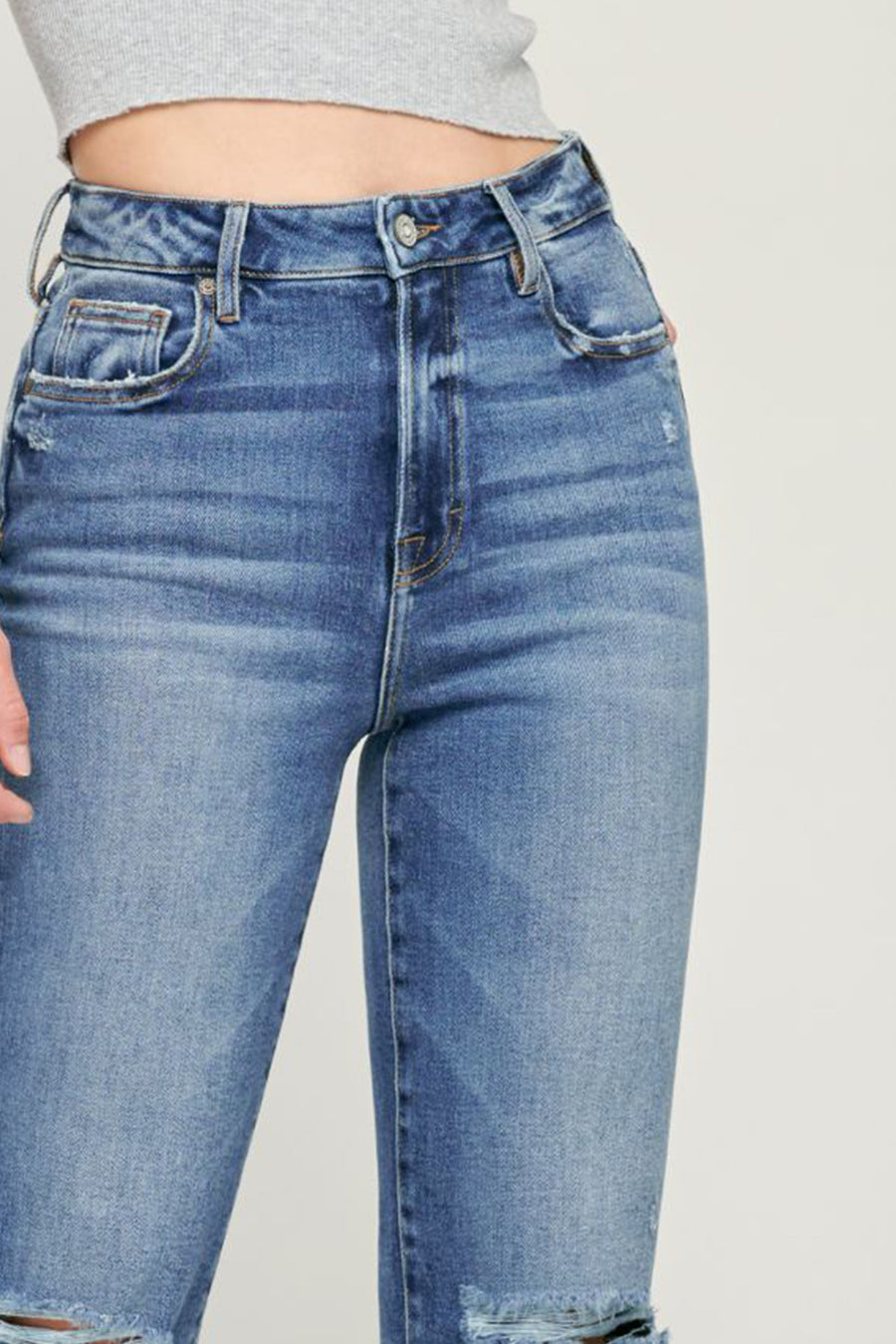 [TRACEY] FRAYED HEM STRAIGHT JEAN