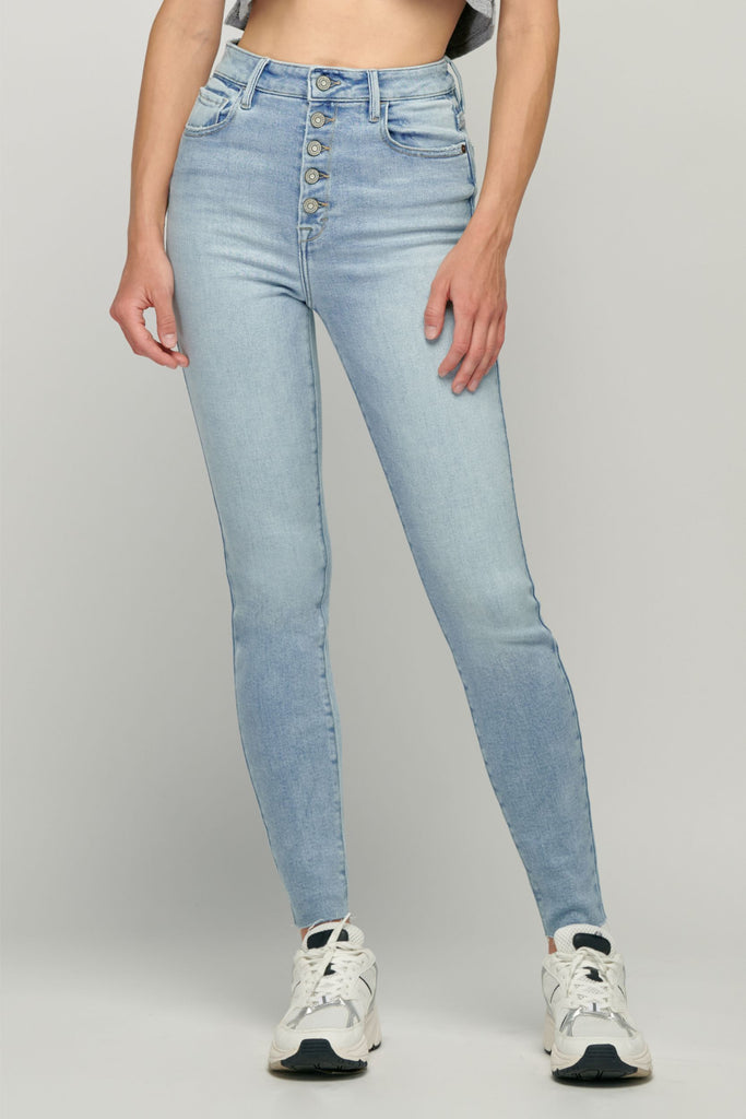 TAYLOR <p/> LIGHT WASH EXPOSED BUTTON CLEAN SKINNY