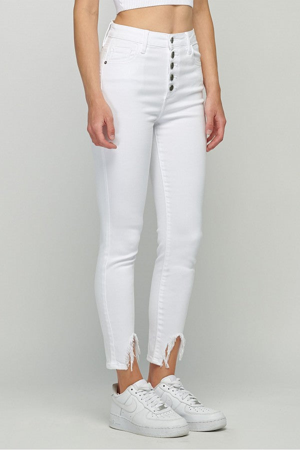 [TAYLOR] WHITE EXPOSED BUTTON HIGHRISE SKINNY