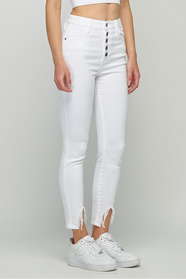TAYLOR WHITE EXPOSED BUTTON HIGHRISE SKINNY