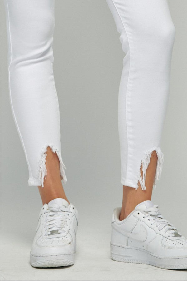 [TAYLOR] WHITE EXPOSED BUTTON HIGHRISE SKINNY