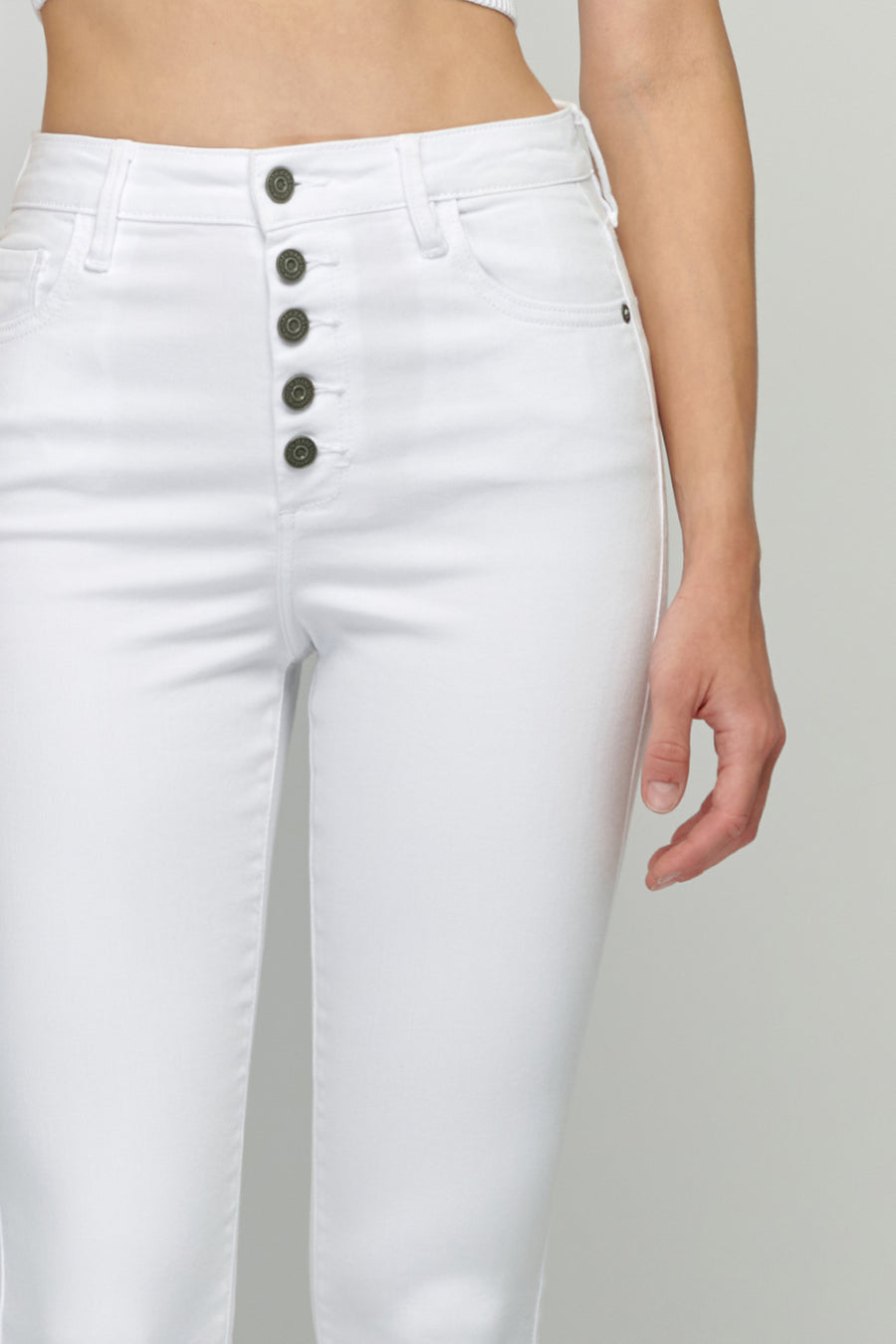 [TAYLOR] WHITE EXPOSED BUTTON HIGHRISE SKINNY