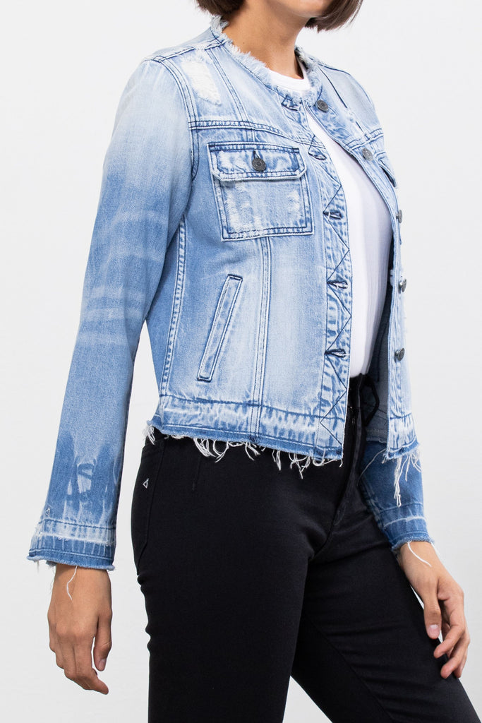 REBEL <p/> LIGHT WASH COLLARLESS JACKET
