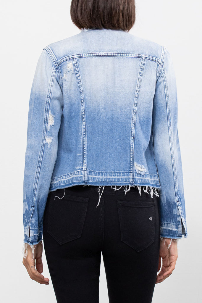 REBEL <p/> LIGHT WASH COLLARLESS JACKET