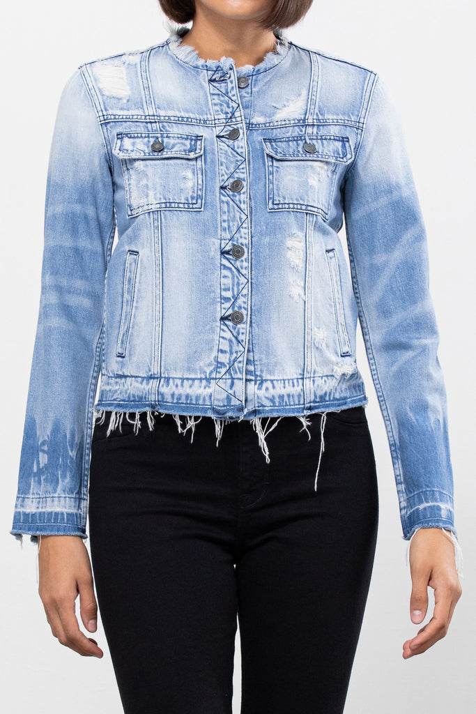 REBEL <p/> LIGHT WASH COLLARLESS JACKET