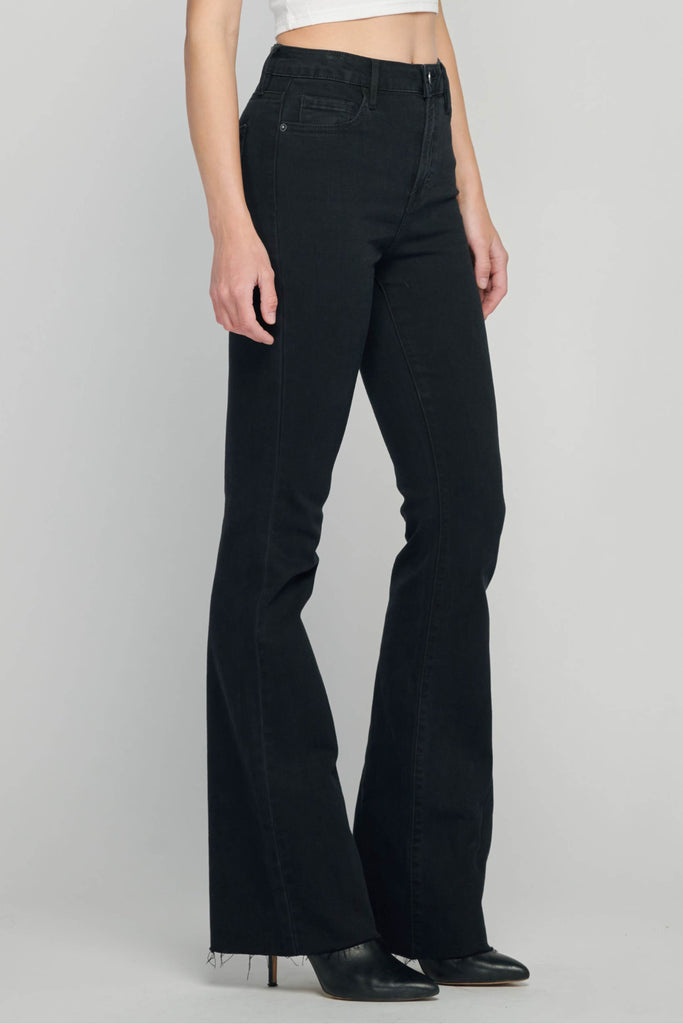 HAPPI <p/> JET BLACK 33" INSEAM RAW HEM FLARE