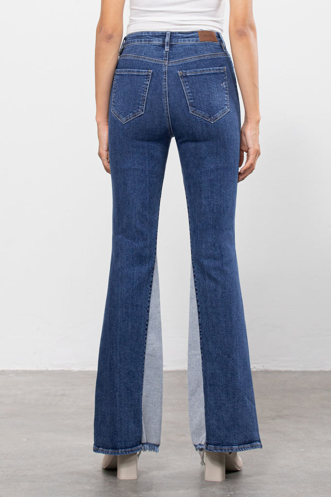 HAPPI <p/> DARK WASH HIGH RISE 33" INSEAM PANEL FLARE