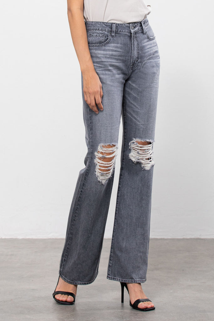 HAPPI <p/> GREY DISTRESSED 33" INSEAM FLARE