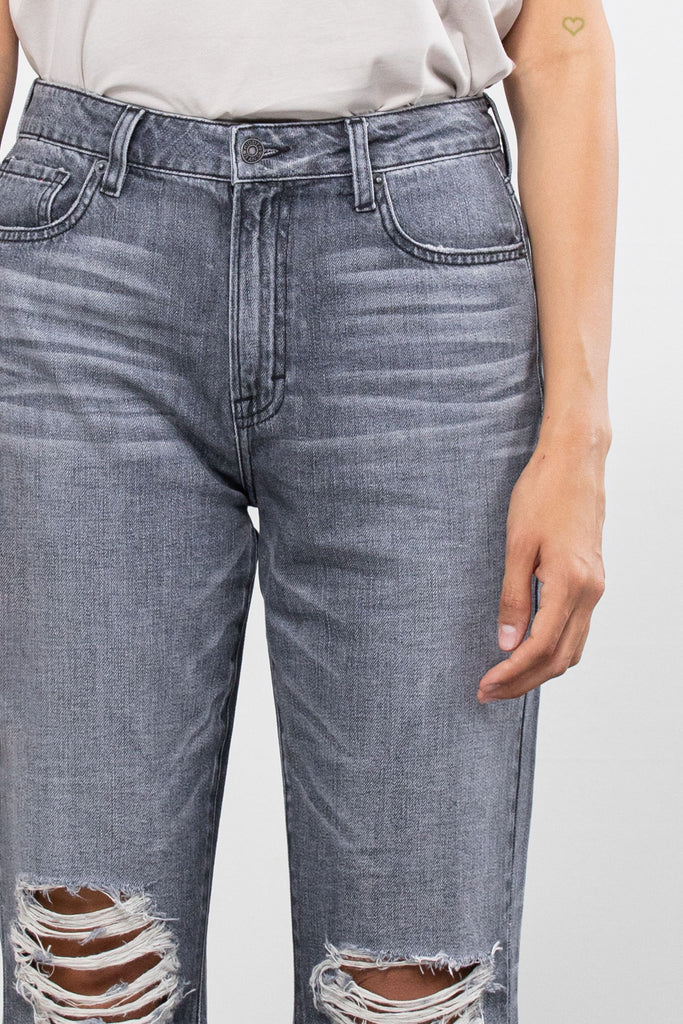 HAPPI <p/> GREY DISTRESSED 33" INSEAM FLARE