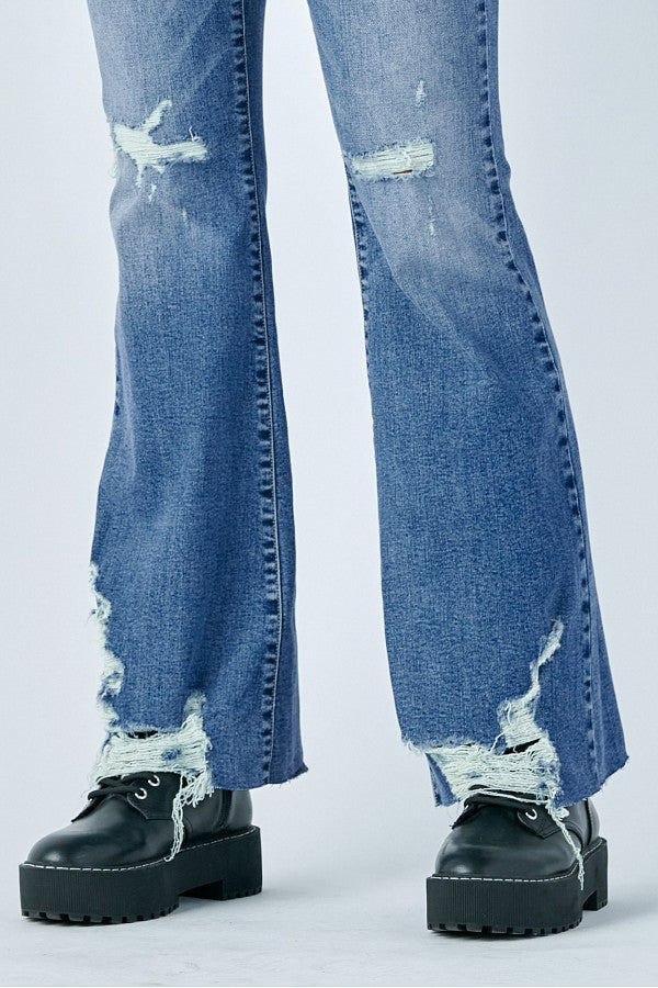 HAPPI <p/> MEDIUM LOW RISE DISTRESSED HEM FLARE