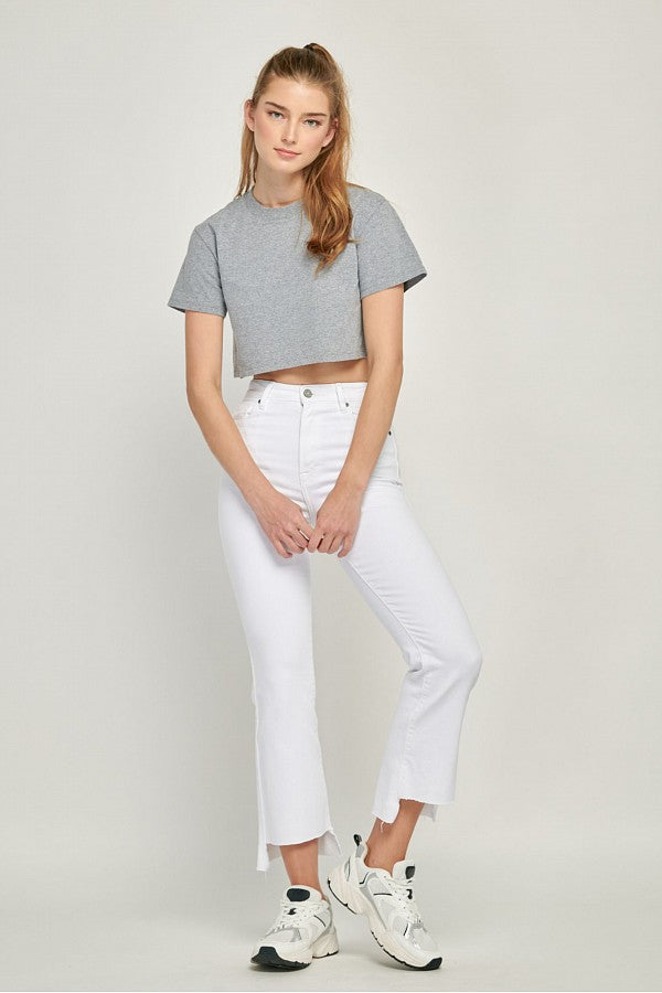 [HAPPI] WHITE CROPPED FLARE