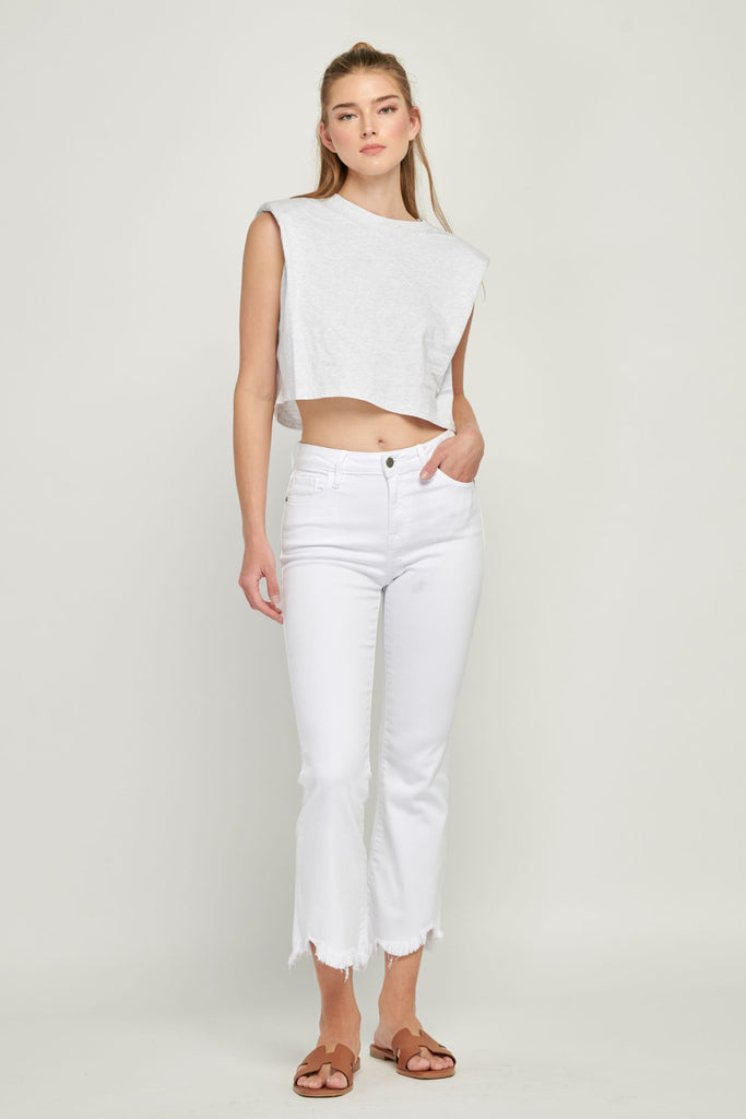 HAPPI WHITE FRAYED CROPPED FLARE – HIDDEN JEANS