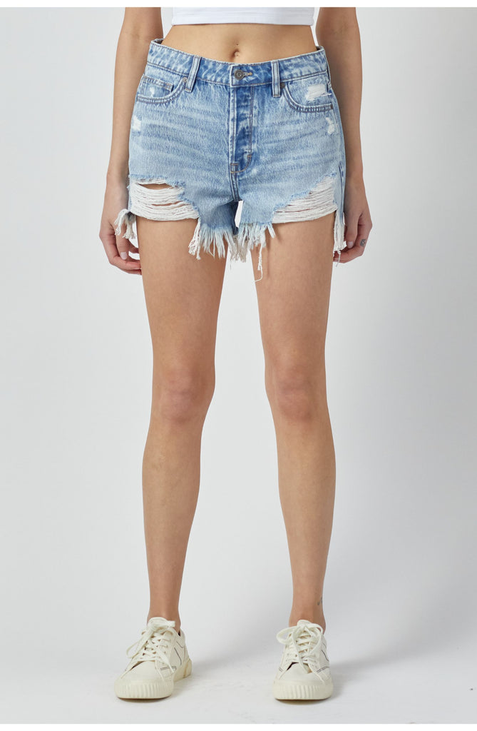 SOFIE <p/> VINTAGE WASH DISTRESSED FRAYED MOM SHORTS
