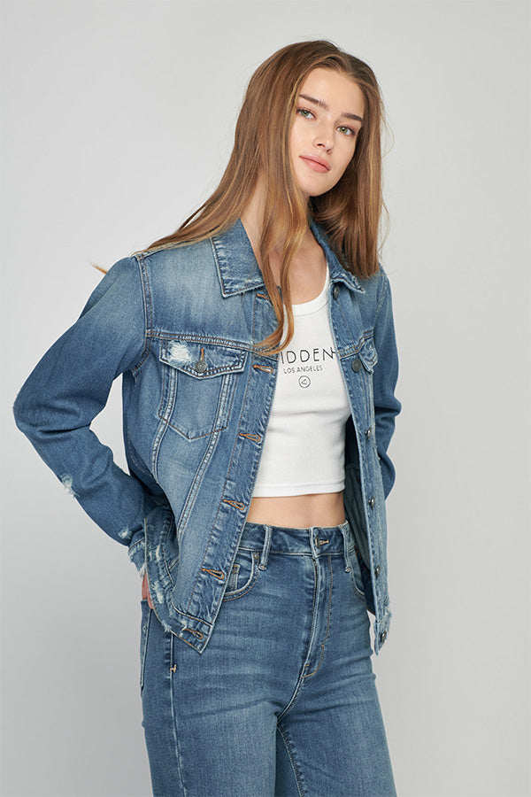 REBEL <p/> MEDIUM WASH CLASSIC FITTED JACKET