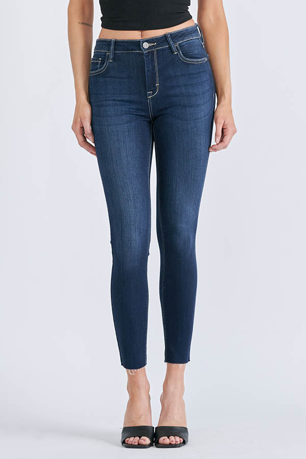 AMELIA </p> DARK WASH CLEAN STRETCH RAW HEM SKINNY
