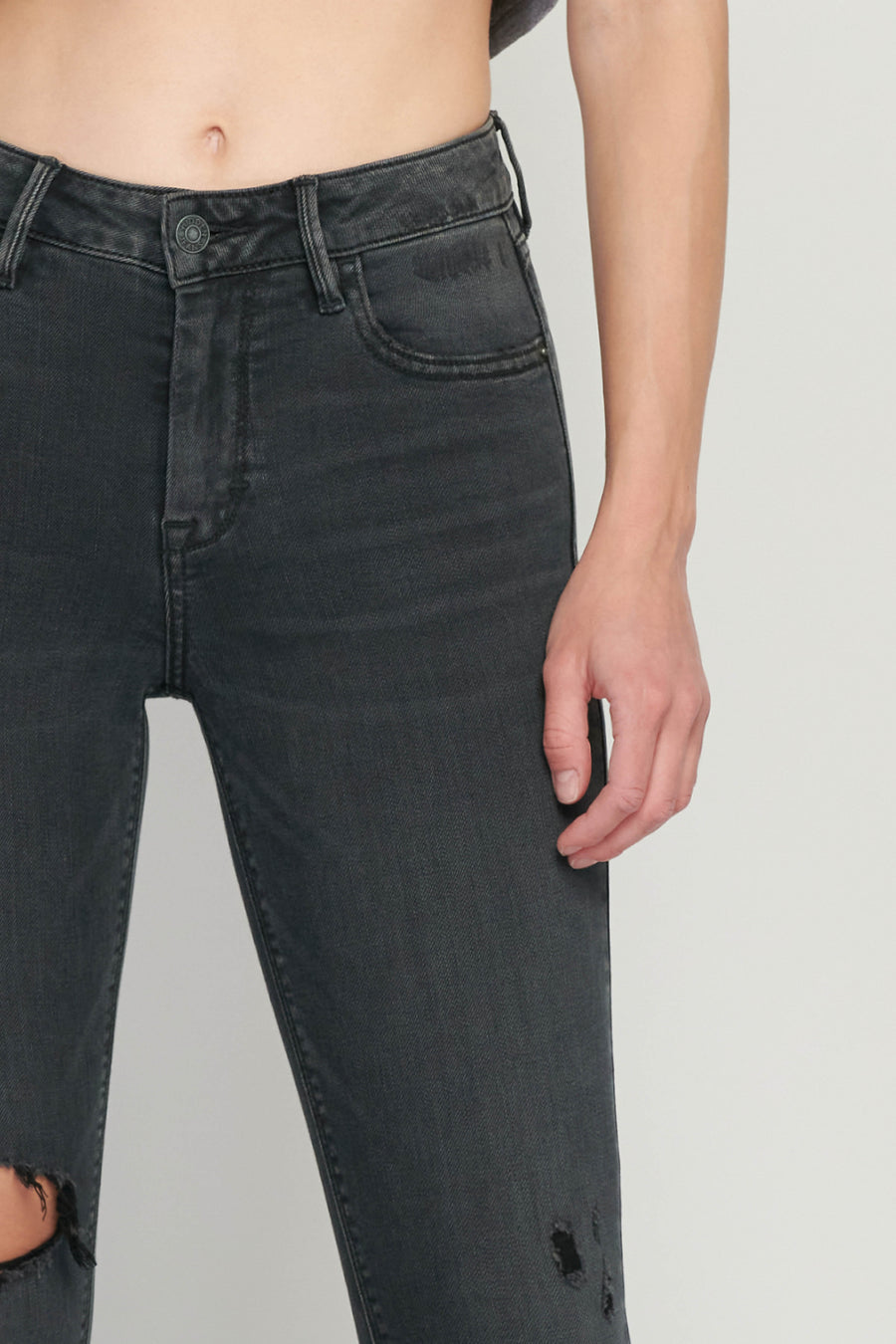 [AMELIA] BLACK RAW HEM SKINNY