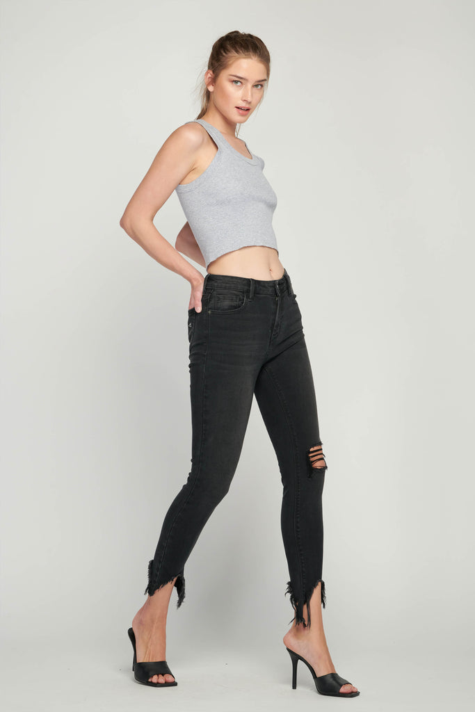 [AMELIA] BLACK DISTRESSED FRAYED HEM SKINNY