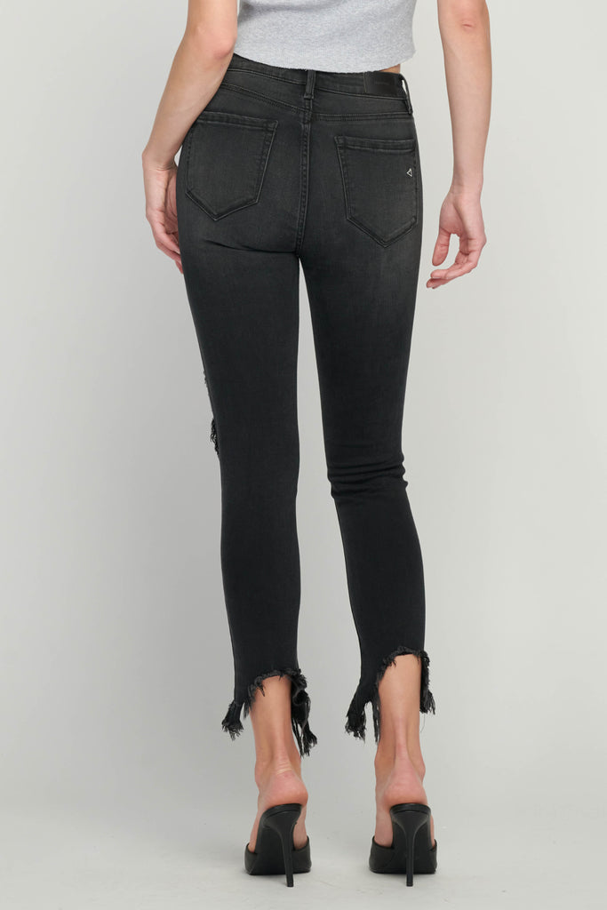 [AMELIA] BLACK DISTRESSED FRAYED HEM SKINNY