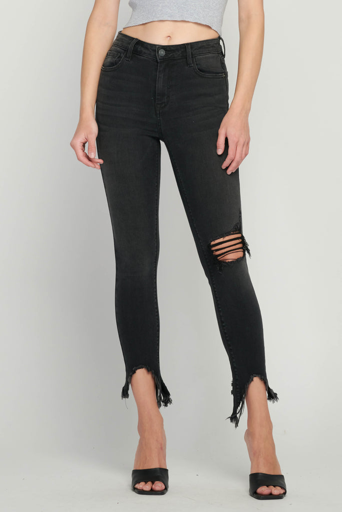 [AMELIA] BLACK DISTRESSED FRAYED HEM SKINNY