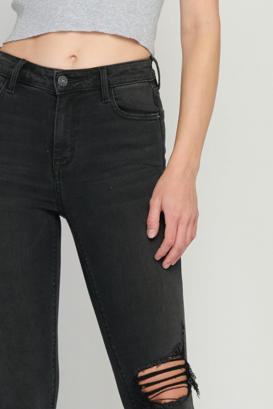 [AMELIA] BLACK DISTRESSED FRAYED HEM SKINNY