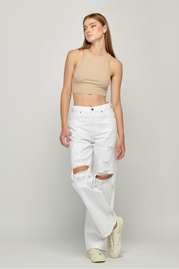 LOGAN WHITE DISTRESSED DAD JEAN