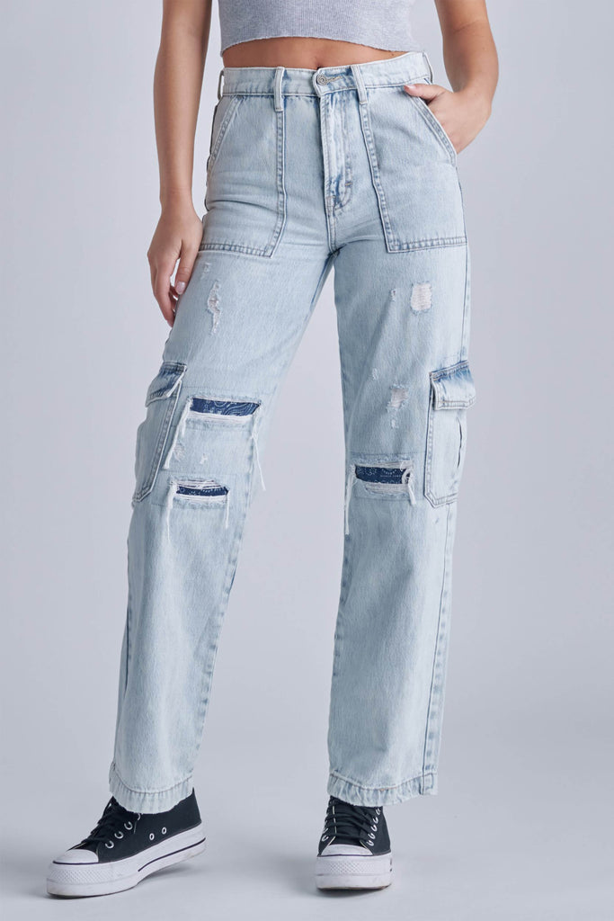 LOGAN <p/> SUPER LIGHT WASH CARPENTER BANDANA PRINT DAD JEAN