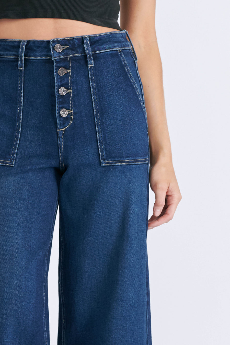 NORI <p/> DARK WASH UTILITY POCKET CROPPED WIDELEG