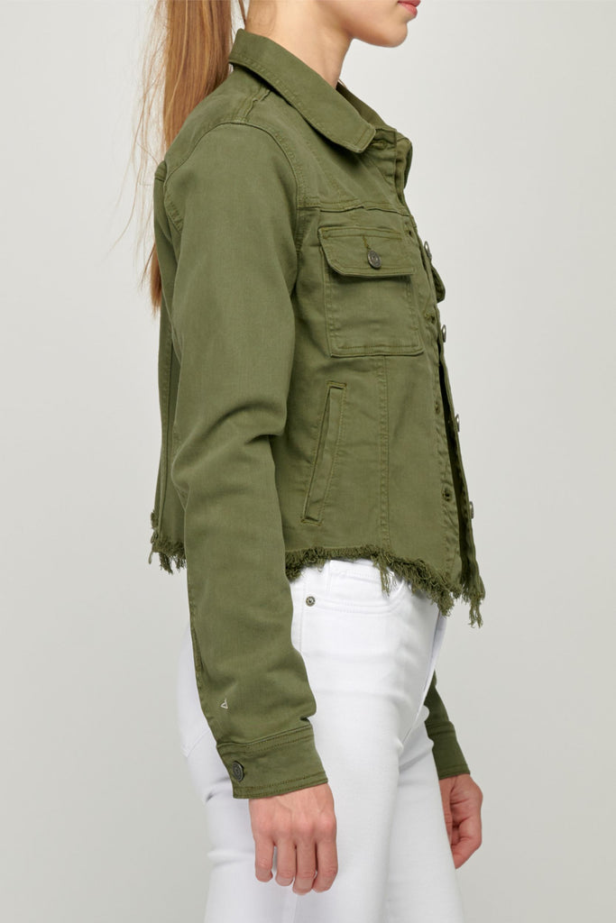 [REBEL] Military Olive Frayed Cropped Fitted Jacket