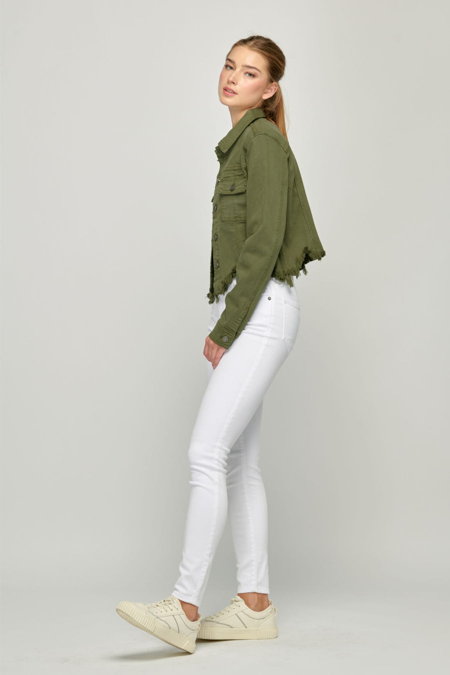 [REBEL] Military Olive Frayed Cropped Fitted Jacket
