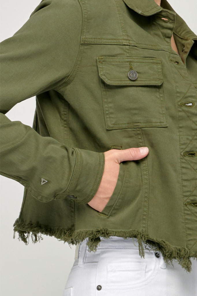 [REBEL] Military Olive Frayed Cropped Fitted Jacket