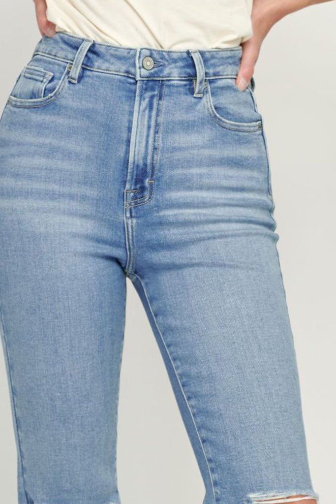 HAPPI <p/> LIGHT KNEE SLIT CROP FLARE